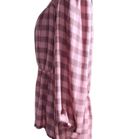 Lane Bryant Women's Plaid Peplum Blouse Square Plus Size 20 Pink and Brown - Picture 3 of 10